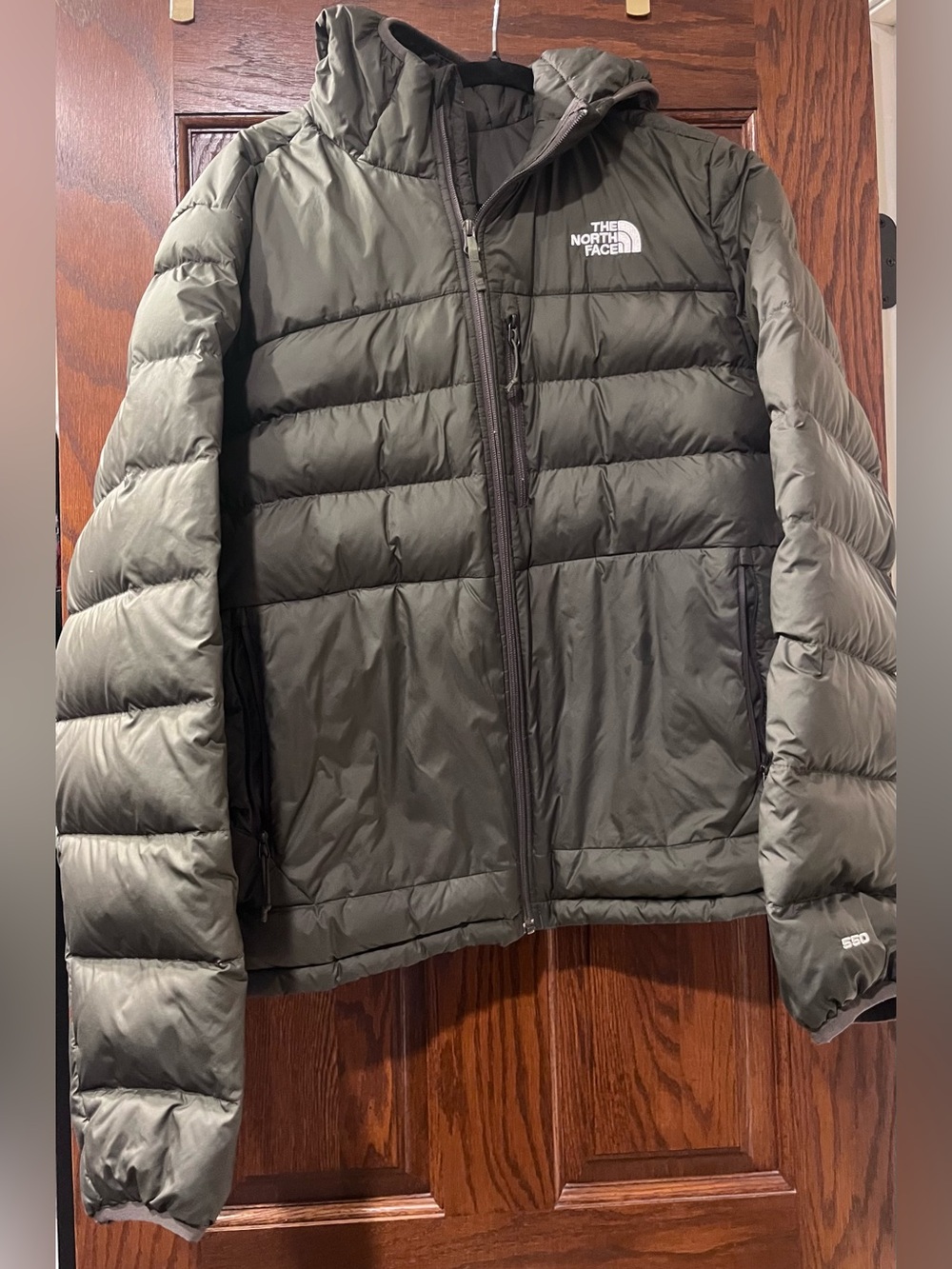 The North Face men’s size large olive puffer coat with hood